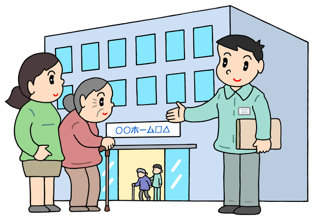 施設を見学する高齢者